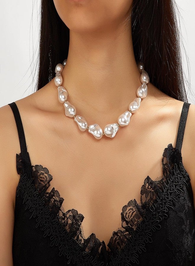 Cicod Baroque Pearl Necklace for Women: Chunky, Irregular Pearl Choker Necklace, White Pearl Beaded, Prom Wedding Bridal Bridesmaid Jewelry Gifts - Image 2